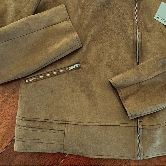 NWT Justfab Faux Suede Moto Jacket Brown Size M - Picture 3 of 9